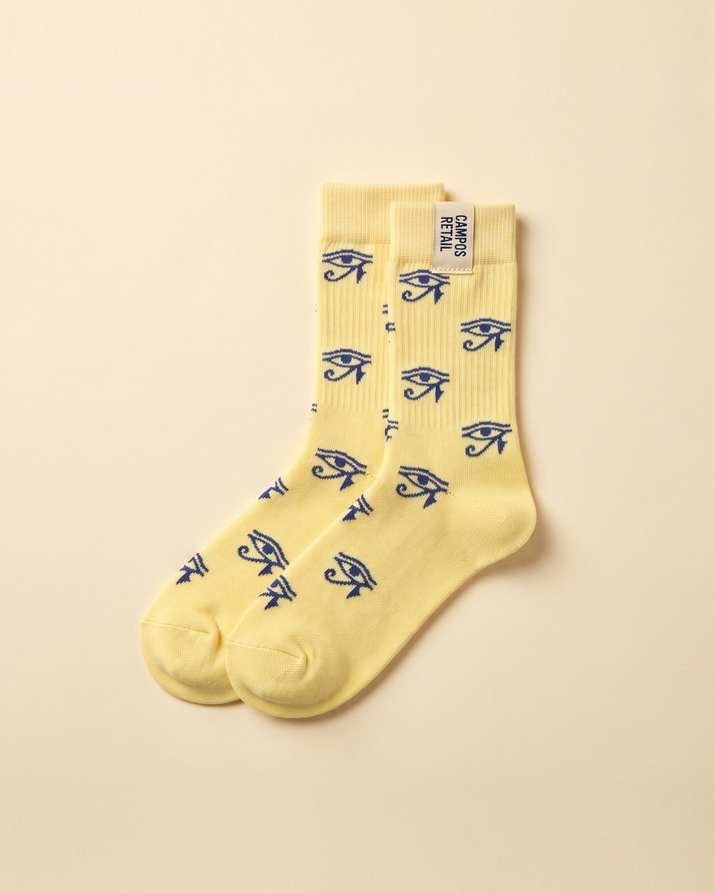 Horus Eye Crew Socks in Butter Yellow
