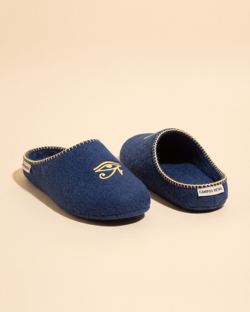 Horus Eye Felt Slippers in Lapis