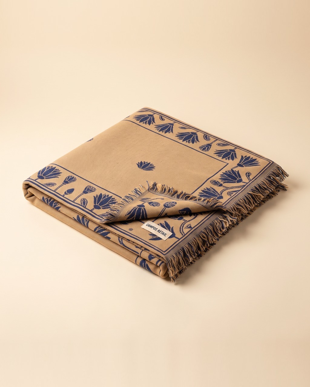 Lotus Border Throw Blanket in Sandstone